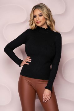 Black women`s blouse knitted fabric with tented cut with button accessories