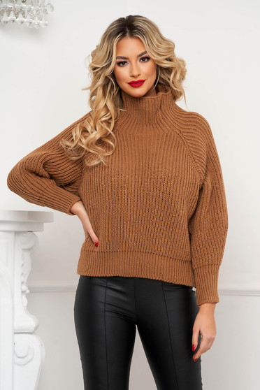 Casual jumpers, Cappuccino sweater thick fabric knitted with easy cut with turtle neck - StarShinerS.com