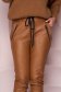 Brown trousers high waisted from ecological leather pants fastened with a cord 3 - StarShinerS.com