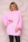 Pink sweater long loose fit knitted with puffed sleeves 1 - StarShinerS.com