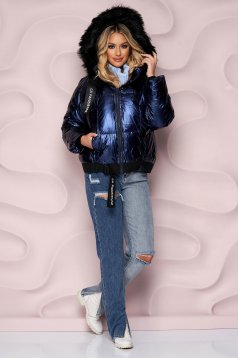 Blue jacket loose fit from slicker from ecological fur