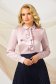 Lightpink women`s shirt office from satin fabric texture with straight cut with puffed sleeves 1 - StarShinerS.com