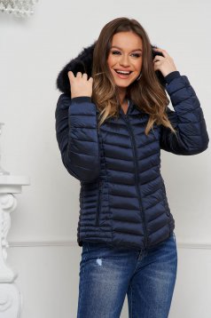 Darkblue jacket from slicker with faux fur accessory
