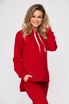 Red sport 2 pieces loose fit with pockets with undetachable hood