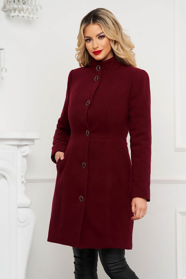 Coats, Burgundy coat tented elegant soft fabric with front pockets - StarShinerS.com