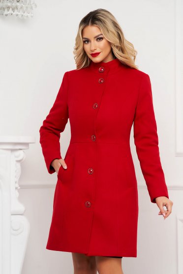 Coats, Red coat tented elegant soft fabric with front pockets - StarShinerS.com