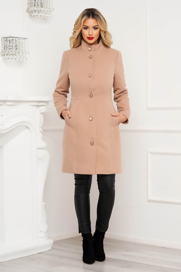 Elegant coats, Cappuccino coat tented elegant soft fabric with front pockets - StarShinerS.com