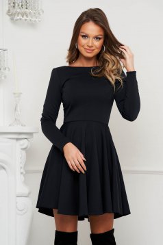 Black Short Flared Jersey Dress with Rounded Neckline - StarShinerS