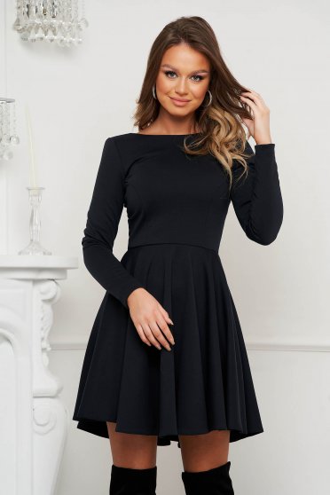 Black Short Flared Jersey Dress with Rounded Neckline - StarShinerS