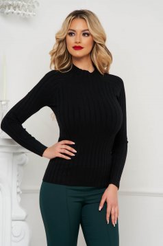 Black women`s blouse knitted tented with turtle neck