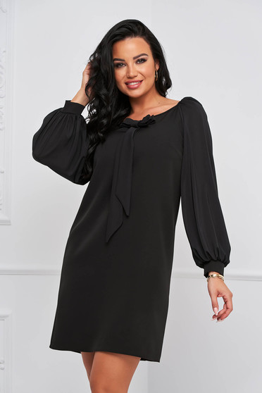 Dress black with puffed sleeves elastic cloth straight - StarShinerS