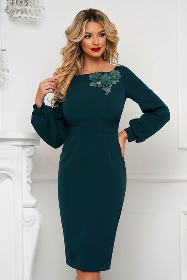 New Year`s Eve Dresses, StarShinerS darkgreen dress occasional pencil with raised flowers - StarShinerS.com