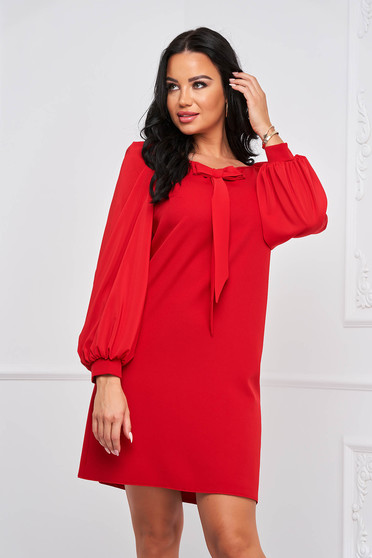 Online Dresses, Dress red with puffed sleeves elastic cloth straight - StarShinerS - StarShinerS.com