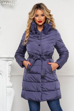 Blue jacket from slicker fur collar detachable cord tented