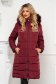 Burgundy jacket loose fit from slicker detachable hood with faux fur accessory 2 - StarShinerS.com