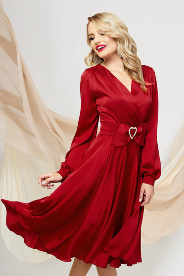 Bridesmaid Dresses, Red dress cloche from satin detachable cord wrap over front - StarShinerS.com