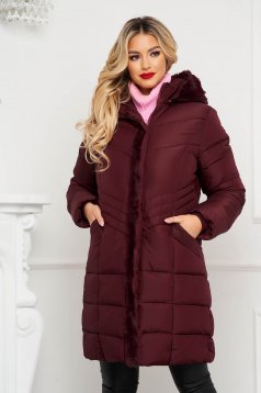 Burgundy jacket from slicker straight with faux fur accessory