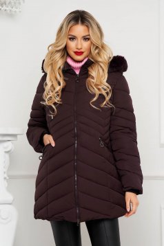 Purple jacket loose fit detachable hood from slicker with laced details