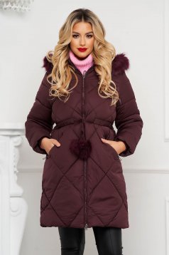 Lightpurple jacket loose fit from slicker detachable hood is fastened around the waist with a ribbon