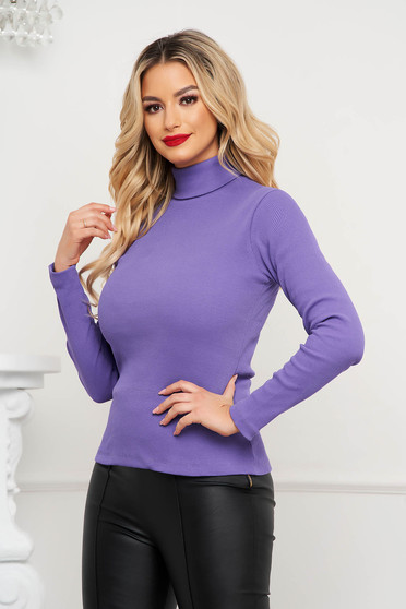 Sweaters, Purple women`s blouse tented elastic cotton with turtle neck - StarShinerS.com