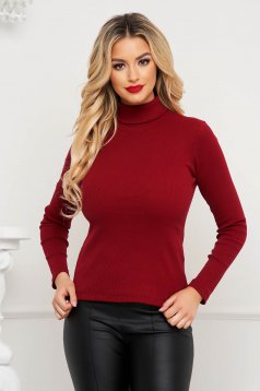 Burgundy women`s blouse tented elastic cotton with turtle neck