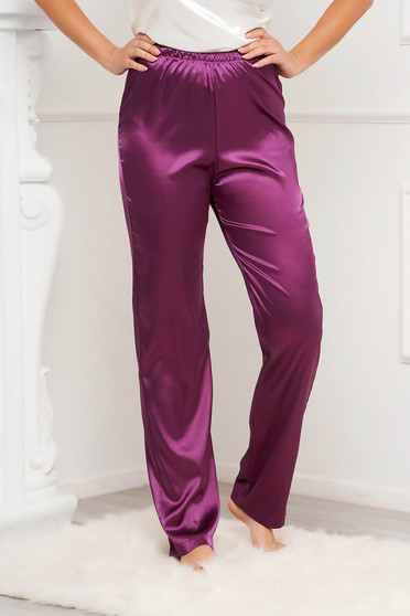 Trousers, StarShinerS purple pajamas from satin straight medium waist - StarShinerS.com