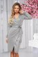 Grey dress knitted with elastic waist wrap over skirt with v-neckline - StarShinerS 1 - StarShinerS.com