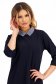 Navy Blue Stretch Material Dress with A-Line Cut and Plaid Collar - SunShine 6 - StarShinerS.com