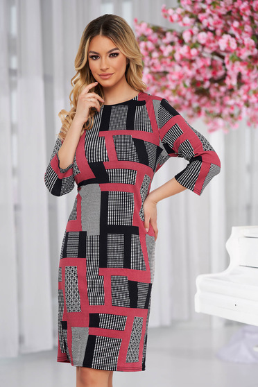 Dress with graphic details office from elastic fabric midi