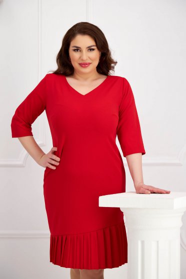 Plus Size Dresses, Red dress straight pleated crepe - StarShinerS.com