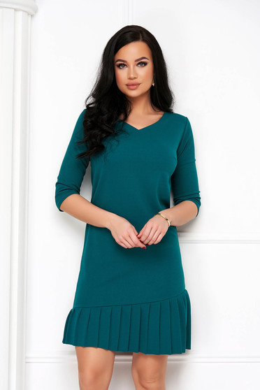 Day dresses, Green dress straight pleated crepe - StarShinerS.com