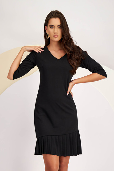 Plus Size Dresses, Black dress straight pleated crepe - StarShinerS.com