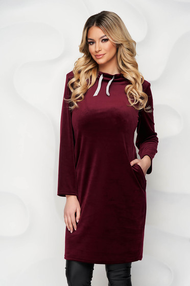 Burgundy dress velvet straight lateral pockets