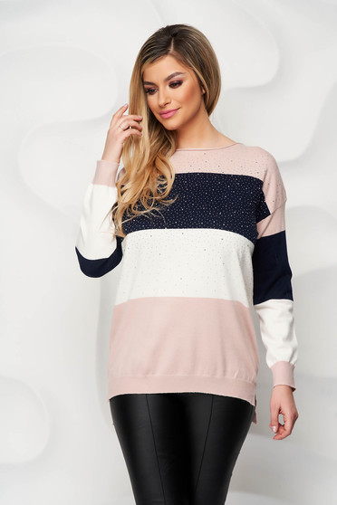 Reduceri pulovere, Bluza dama SunShine tricotata cu croi larg cu pietre strass - StarShinerS.ro