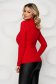 Bluza dama din tricot fin rosie cu decupaje in material si perle - SunShine 2 - StarShinerS.ro