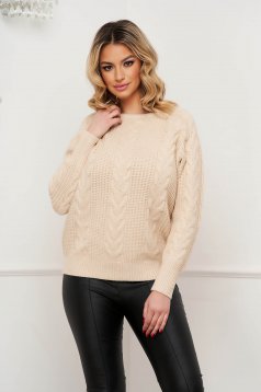 Beige sweater loose fit knitted from braided fabric