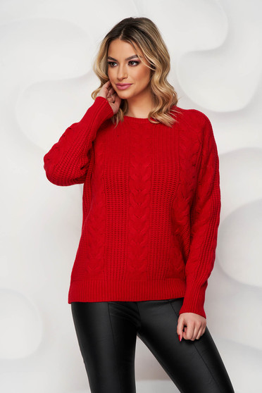 Red sweater loose fit knitted from braided fabric
