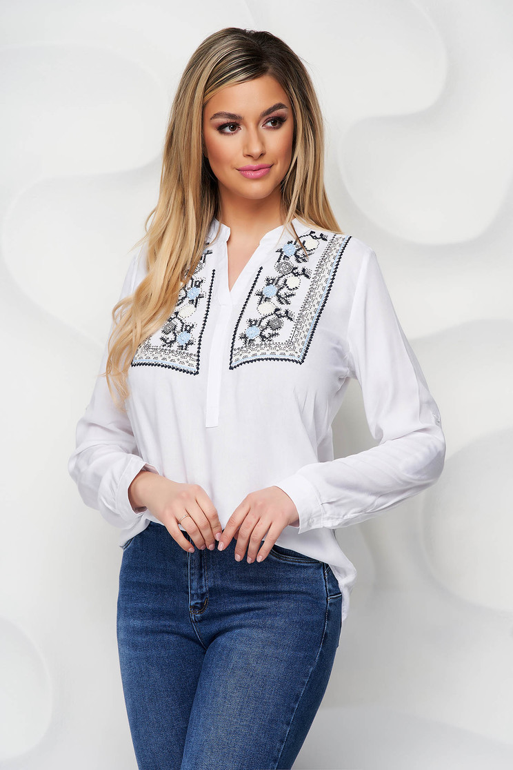 Casual Blouses, White women`s blouse cotton embroidered strass - StarShinerS.com