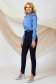 Blue women`s blouse from satin high collar with pearls 2 - StarShinerS.com