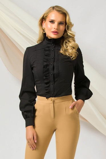 Blouses & Shirts, Black women`s shirt tented with ruffle details cotton - StarShinerS.com