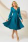 Turquoise dress cloche slightly elastic fabric high shoulders with decorative buttons 1 - StarShinerS.com