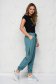 Pantaloni din material usor elastic verde cu croi larg si talie inalta accesorizati cu fermoar - SunShine 1 - StarShinerS.ro