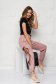 Pantaloni din material usor elastic roz-prafuit cu croi larg si talie inalta accesorizati cu fermoar - SunShine 1 - StarShinerS.ro