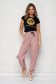 Pantaloni din material usor elastic roz-prafuit cu croi larg si talie inalta accesorizati cu fermoar - SunShine 2 - StarShinerS.ro