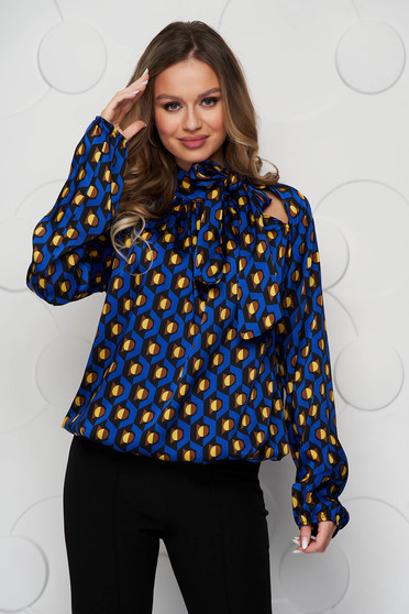 Bluze, cu imprimeuri grafice, Bluza dama SunShine cu croi larg din satin cu guler tip esarfa - StarShinerS.ro