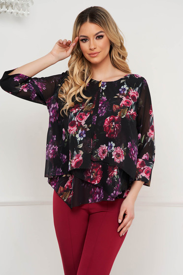 Women`s blouse asymmetrical loose fit voile overlay