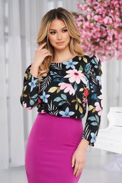 Bluza dama StarShinerS office cu umeri cu volum cu imprimeu floral unic