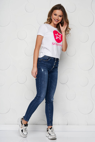 High waisted jeans, Blue jeans high waisted skinny jeans small rupture of material - StarShinerS.com