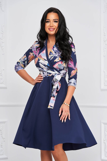 Plus Size Dresses, Midi cloche dress with floral print elastic cloth wrap over front - StarShinerS - StarShinerS.com