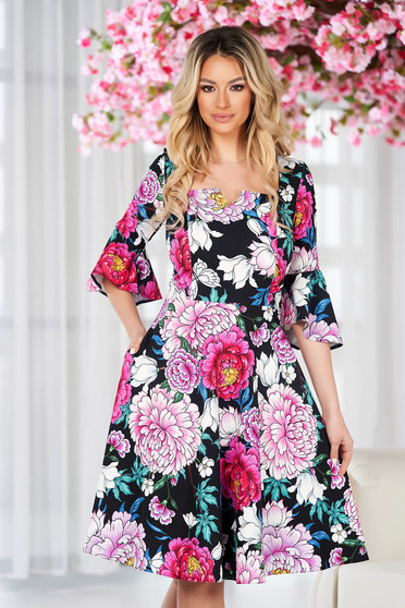 StarShinerS dress cloche with floral print with bell sleeve with pockets